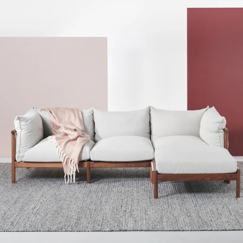 Olivia Ottoman Soft Grey Fabric Solid American Walnut