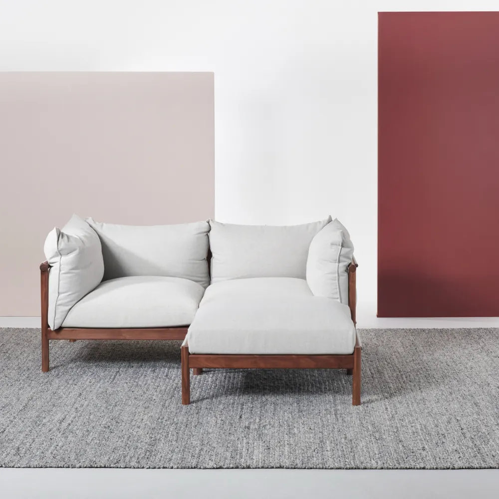 Olivia Ottoman Soft Grey Fabric Solid American Walnut