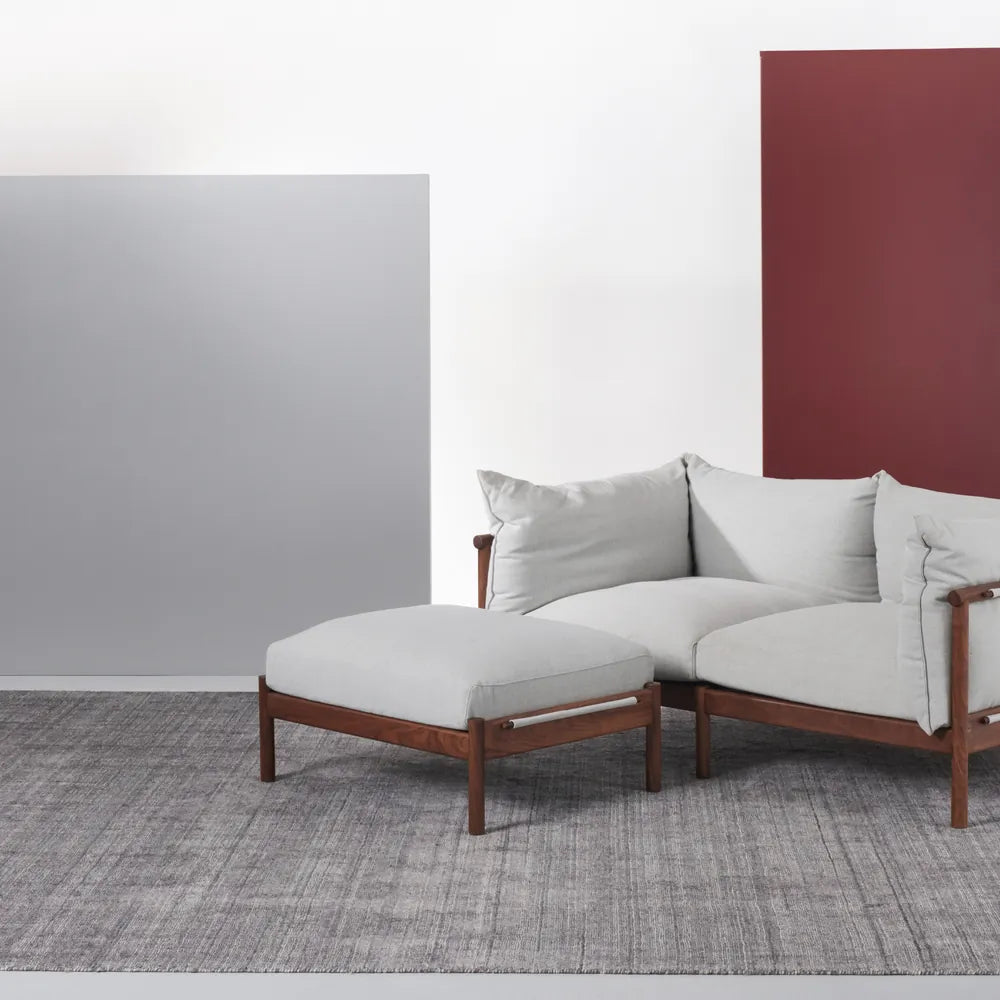 Olivia Ottoman Soft Grey Fabric Solid American Walnut