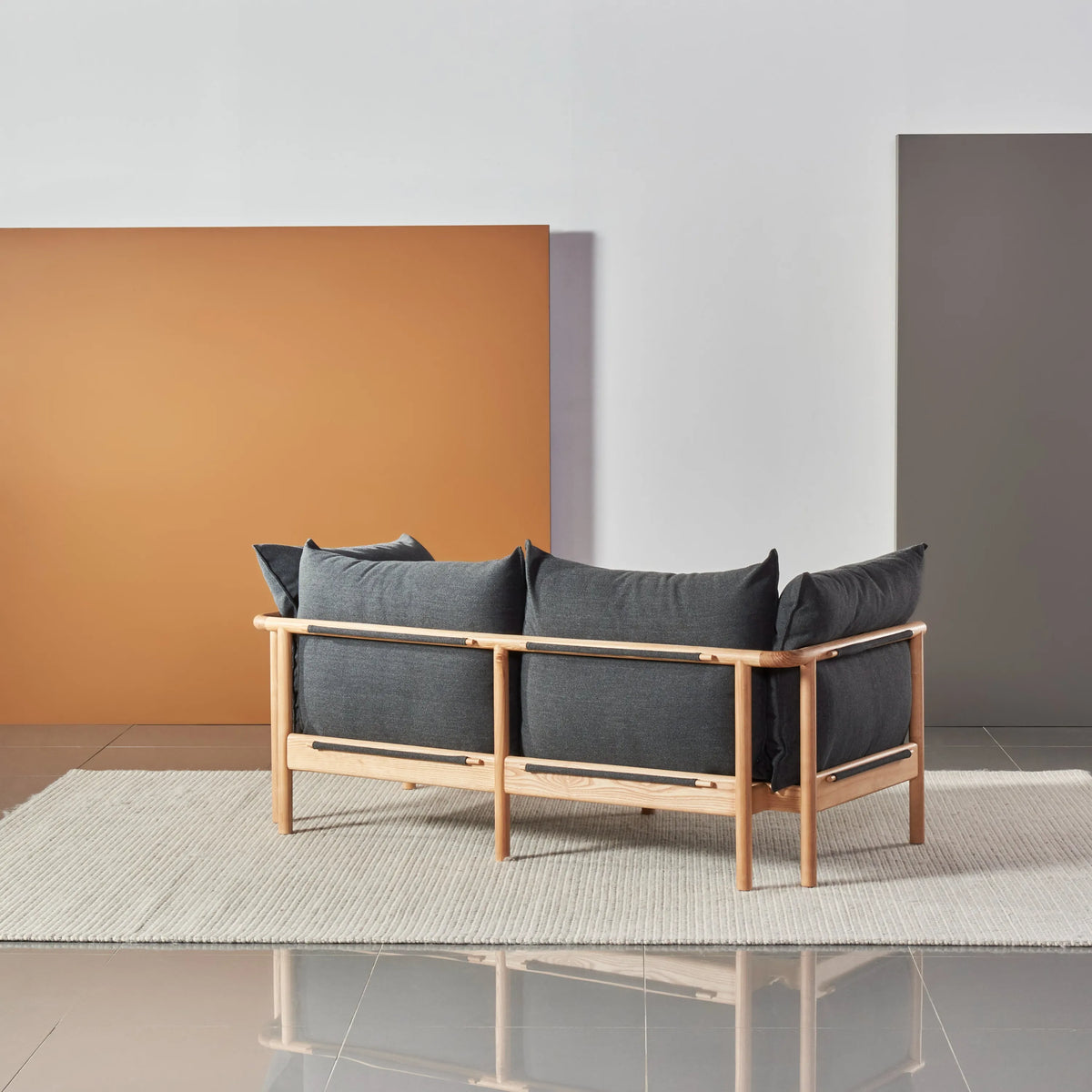 Olivia Sofa 2-Seater Granite Grey Fabric Solid American Oak