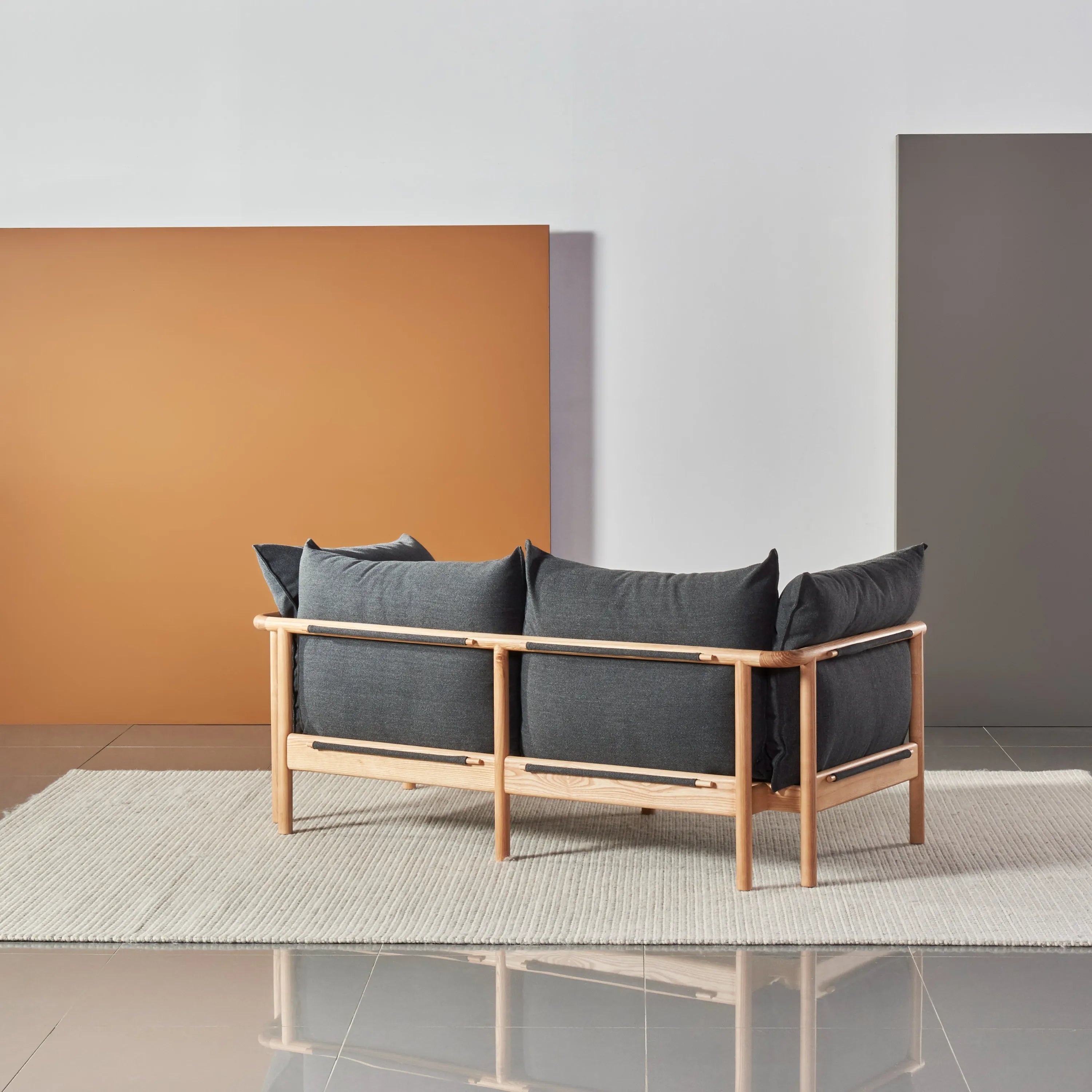 Olivia Sofa 2-Seater Granite Grey Fabric Solid American Oak