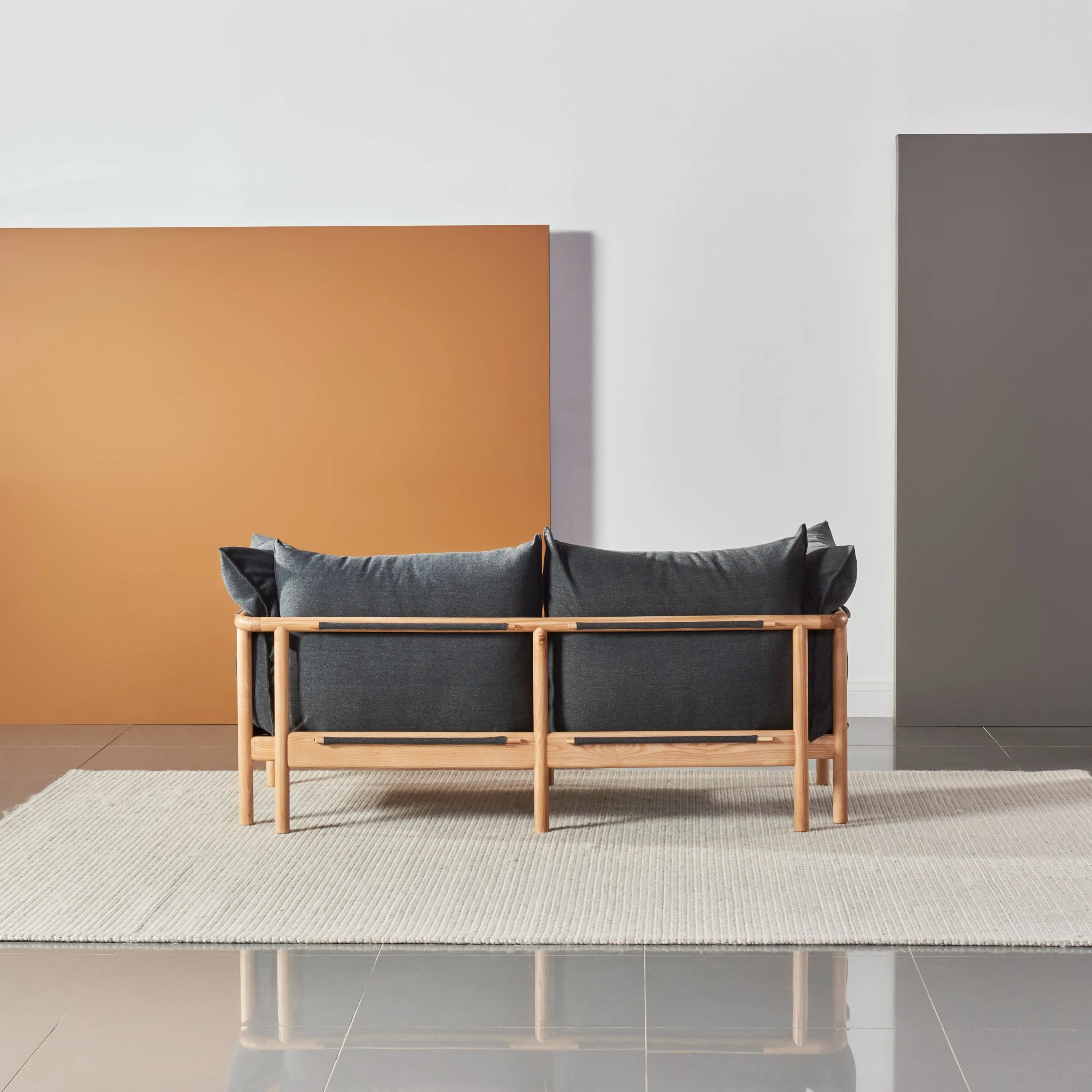 Olivia Sofa 2-Seater Granite Grey Fabric Solid American Oak