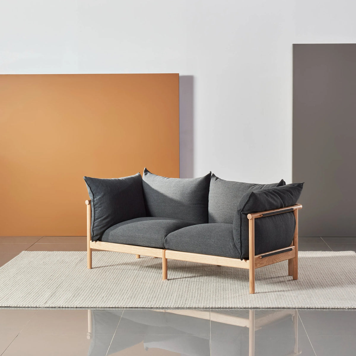 Olivia Sofa 2-Seater Granite Grey Fabric Solid American Oak