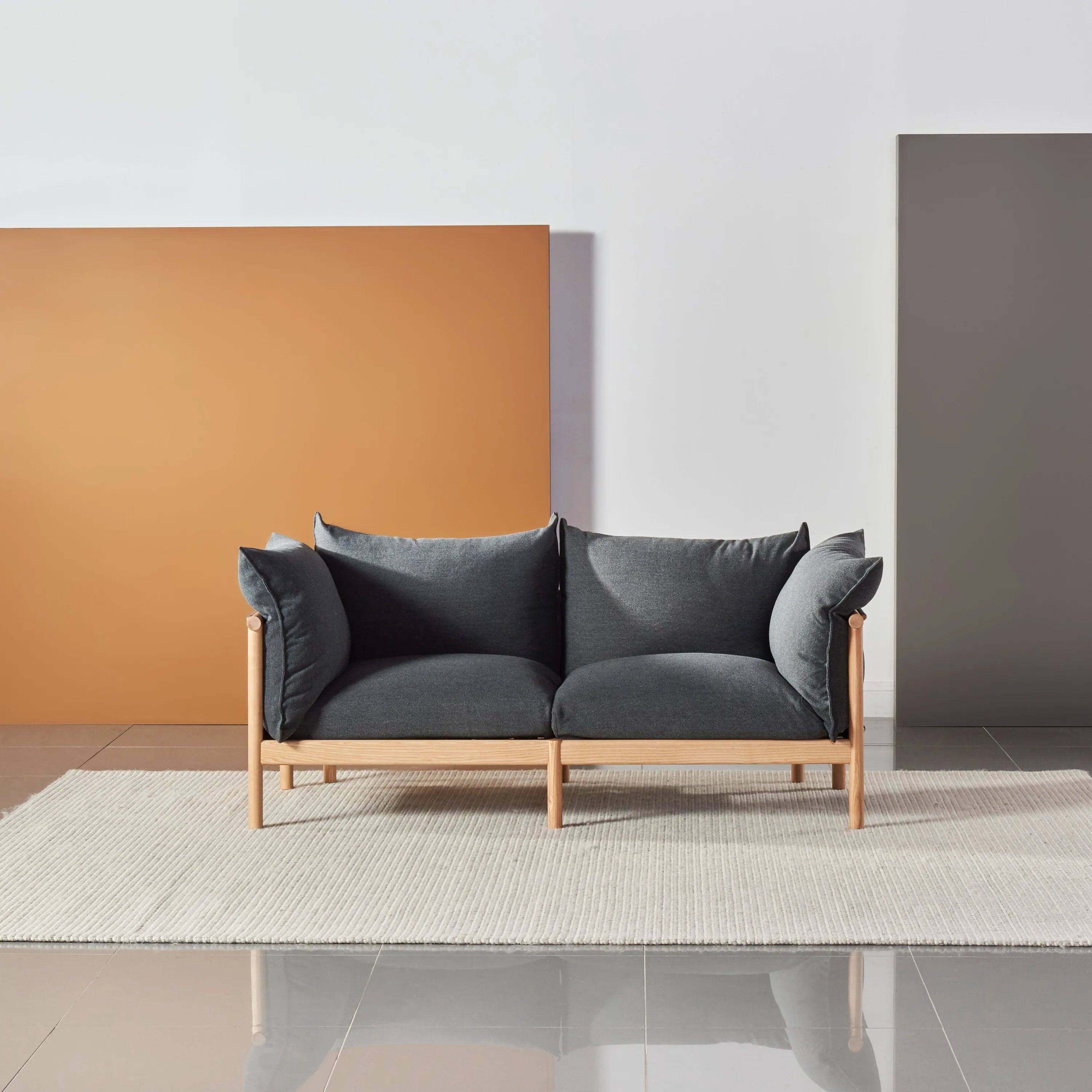 Olivia Sofa 2-Seater Granite Grey Fabric Solid American Oak