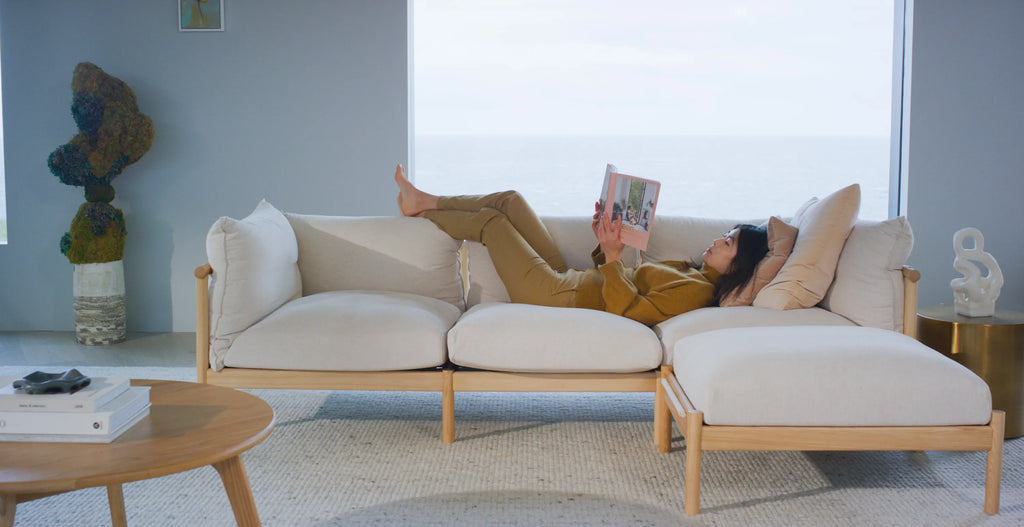 Olivia Sofa 2-Seater Sand Beige Velvet Solid American Oak