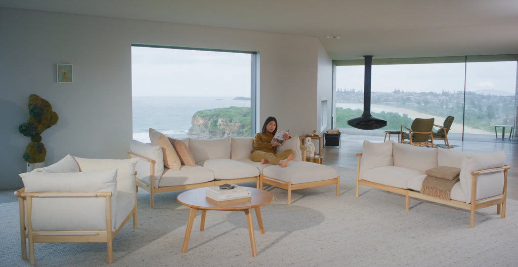 Olivia Sofa 2-Seater Sand Beige Velvet Solid American Oak