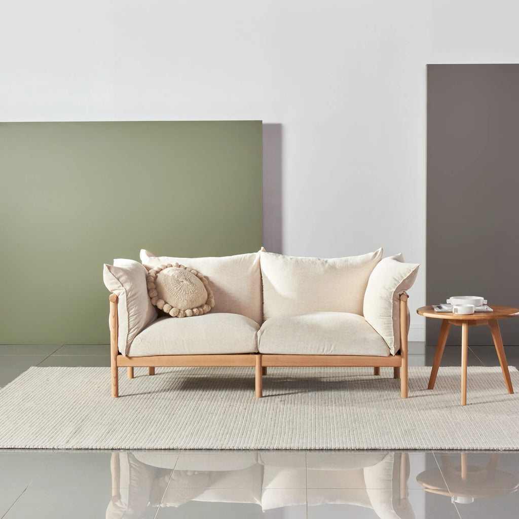 Olivia Sofa 2-Seater Sand Beige Velvet Solid American Oak