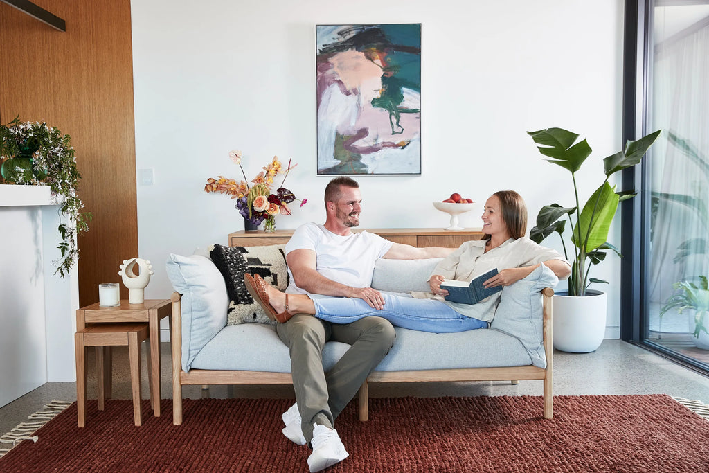 Olivia Sofa 2-Seater Soft Grey Fabric Solid American Oak