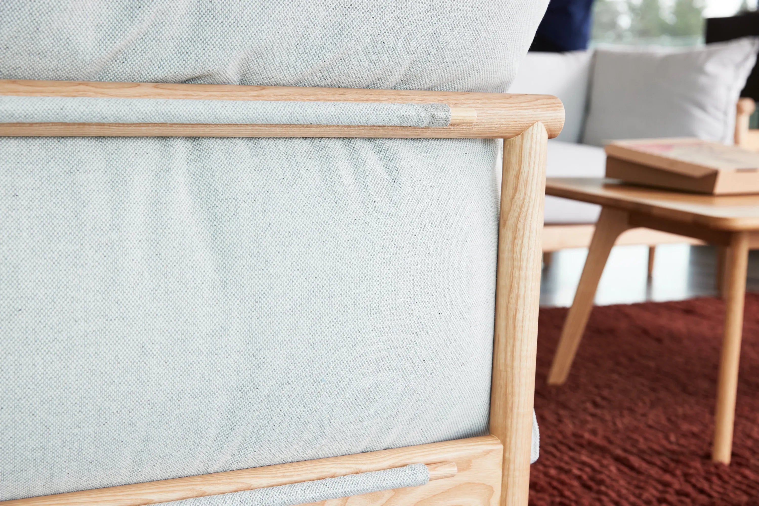 Olivia Sofa 2-Seater Soft Grey Fabric Solid American Oak