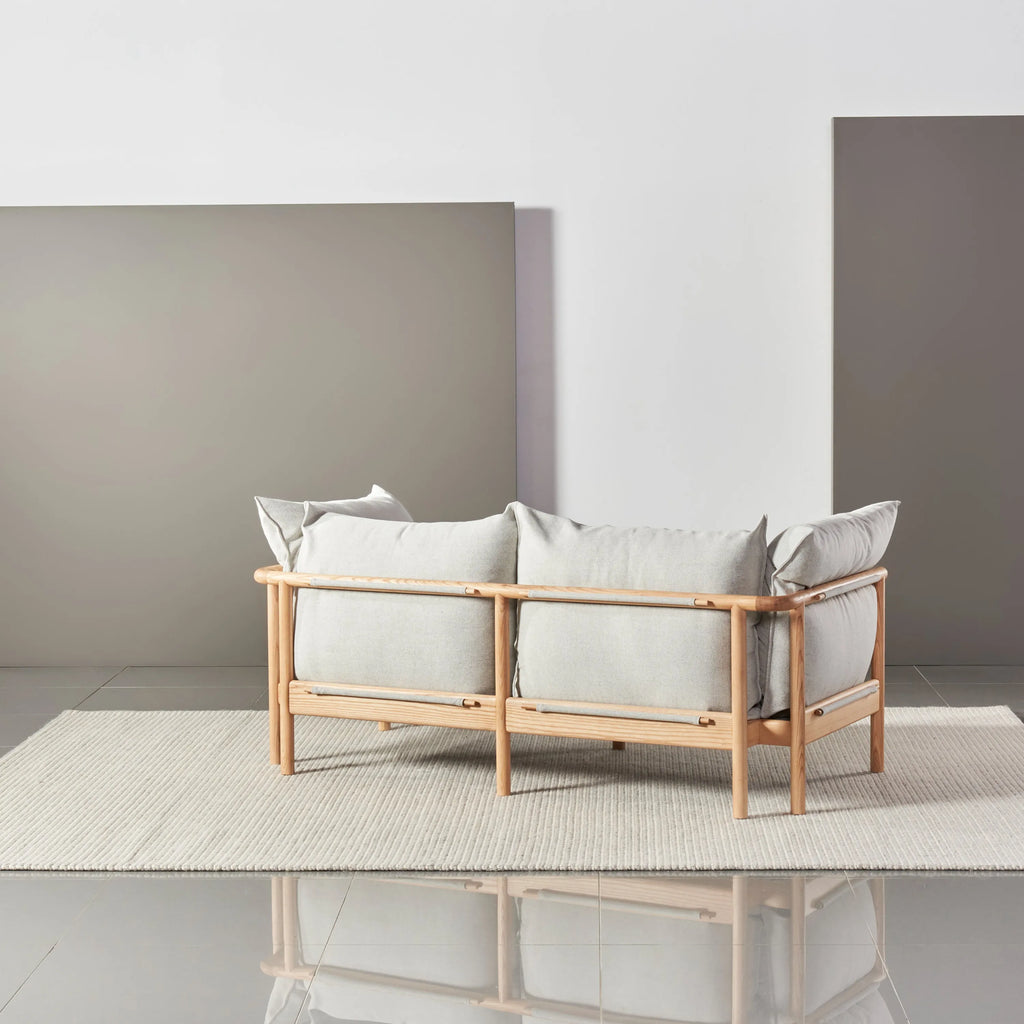 Olivia Sofa 2-Seater Soft Grey Fabric Solid American Oak