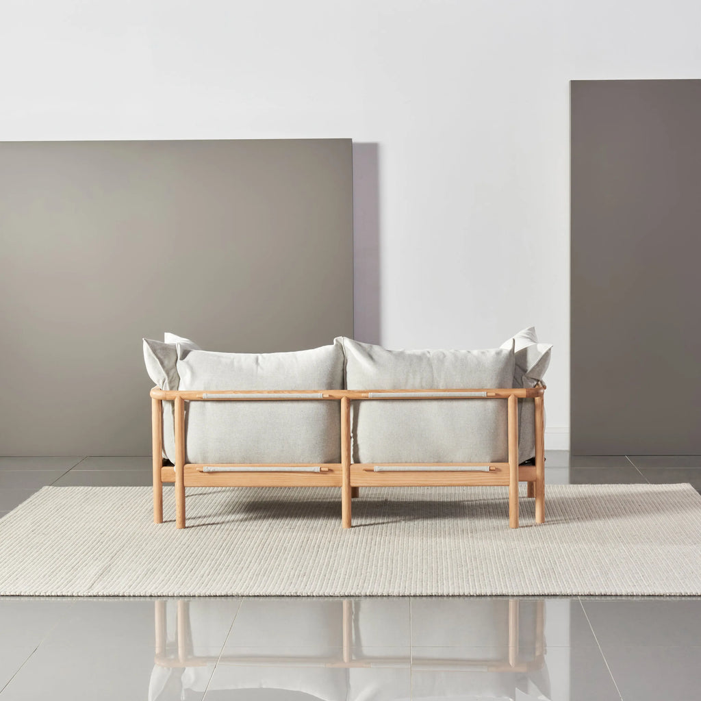 Olivia Sofa 2-Seater Soft Grey Fabric Solid American Oak