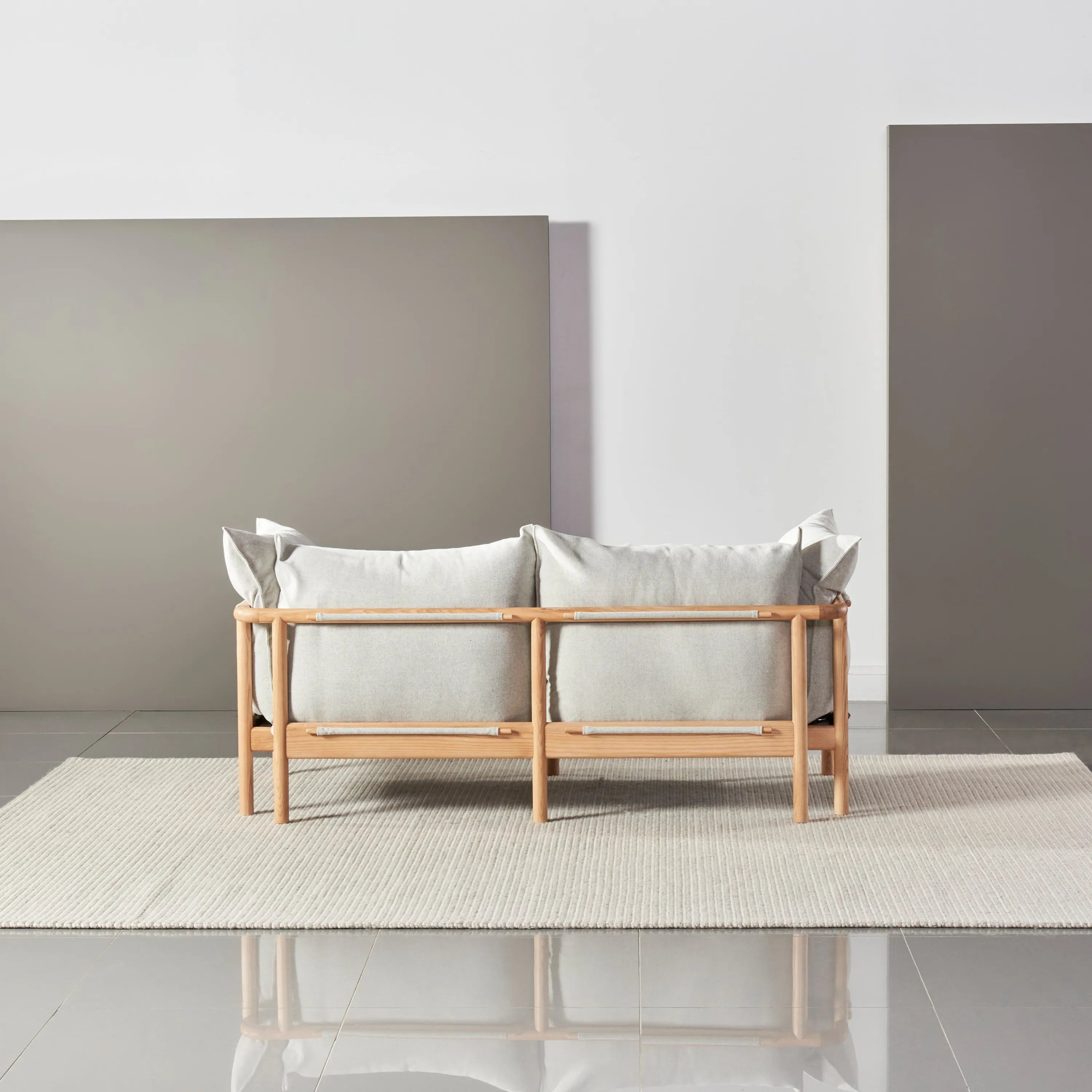 Olivia Sofa 2-Seater Soft Grey Fabric Solid American Oak