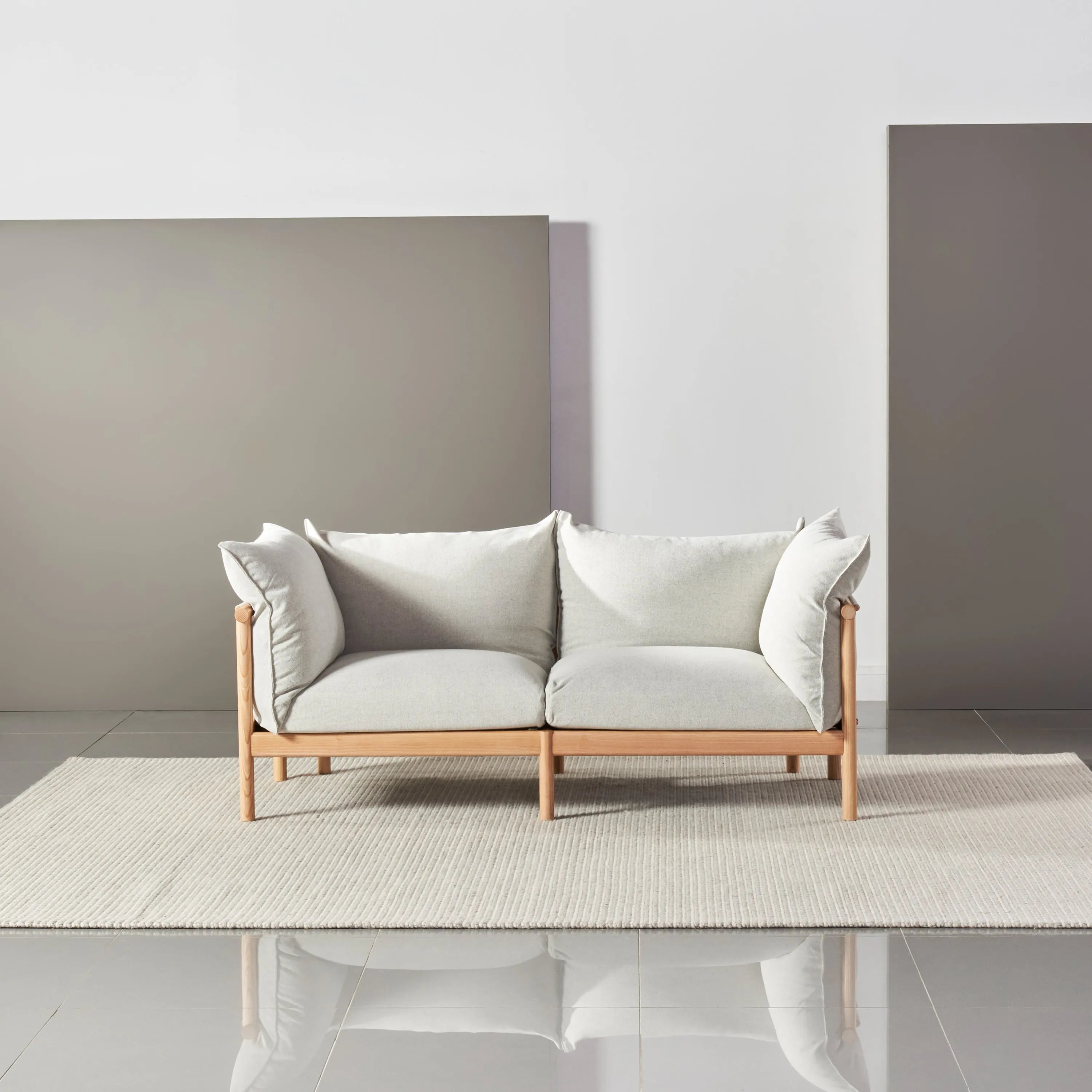 Olivia Sofa 2-Seater Soft Grey Fabric Solid American Oak