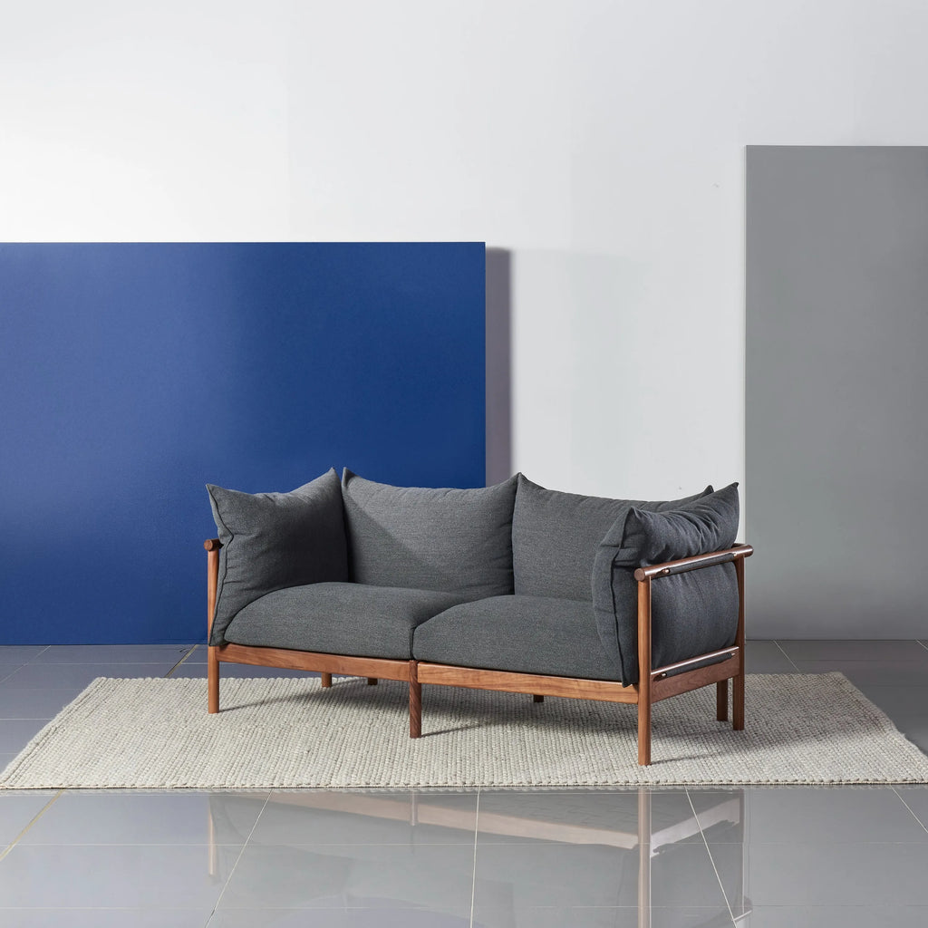 Olivia Sofa 2-Seater Granite Grey Fabric Solid American Walnut