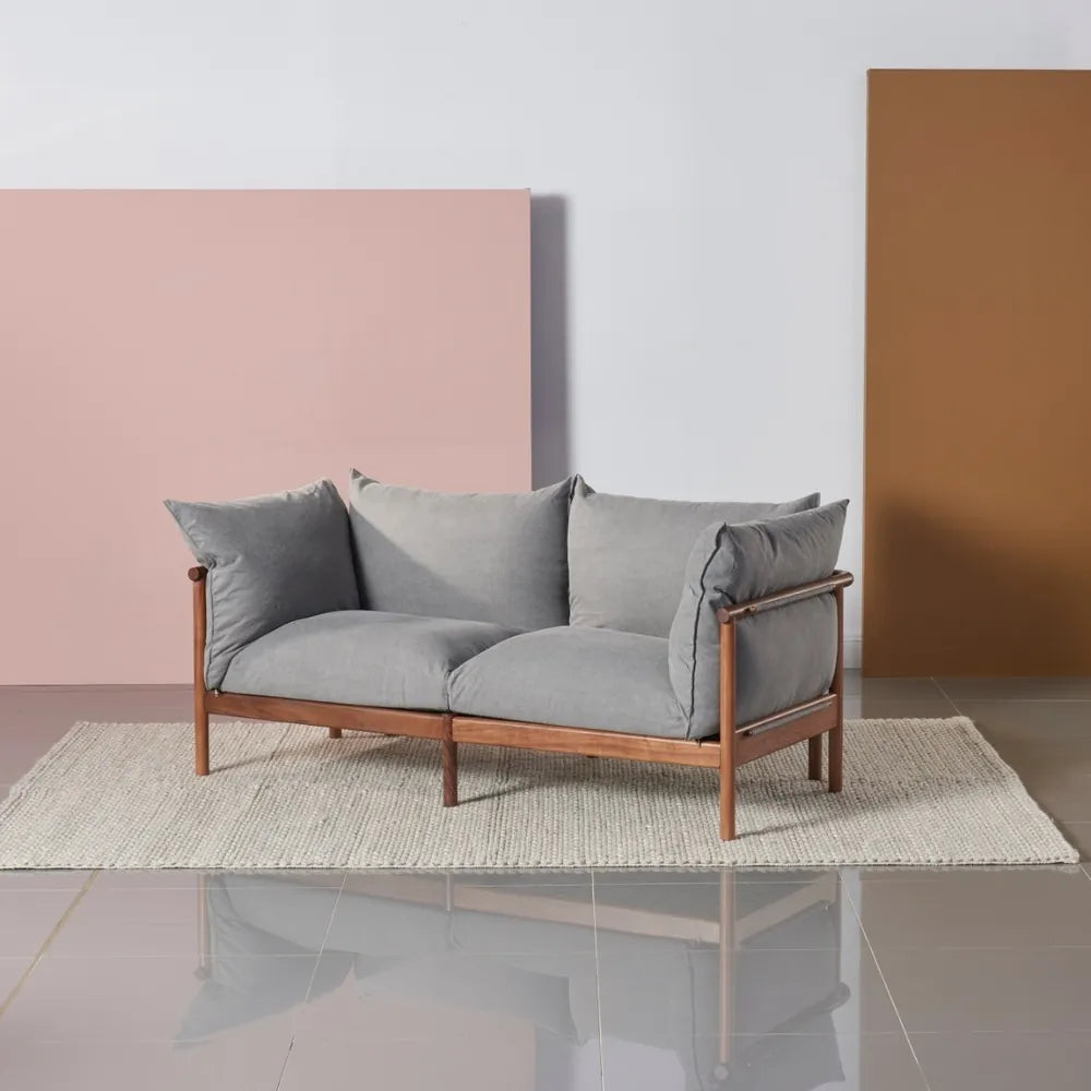 Olivia Sofa 2-Seater Smoke Grey Fabric Solid American Walnut