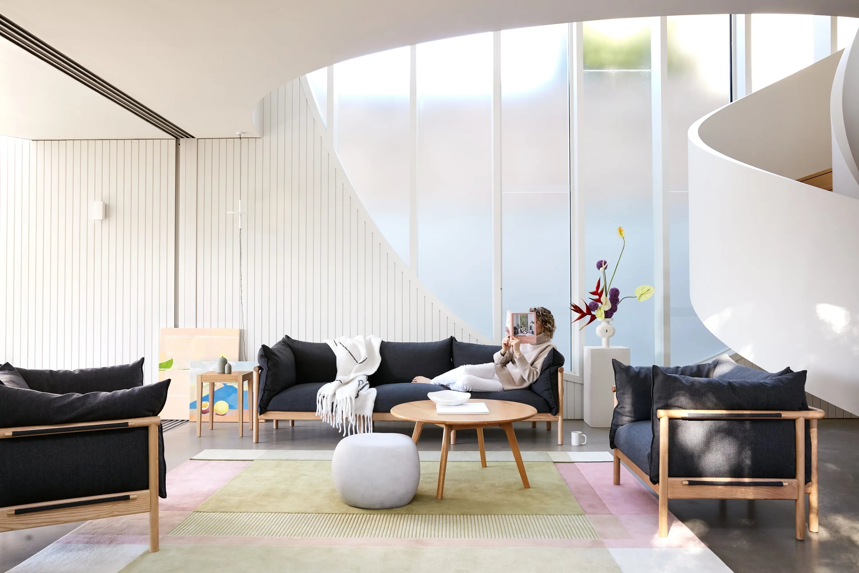 Olivia Sofa 3-Seater Granite Grey Fabric Solid American Oak