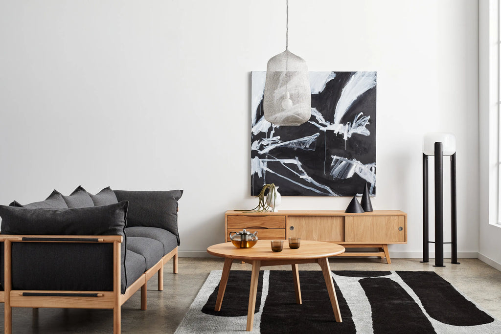 Olivia Sofa 3-Seater Granite Grey Fabric Solid American Oak