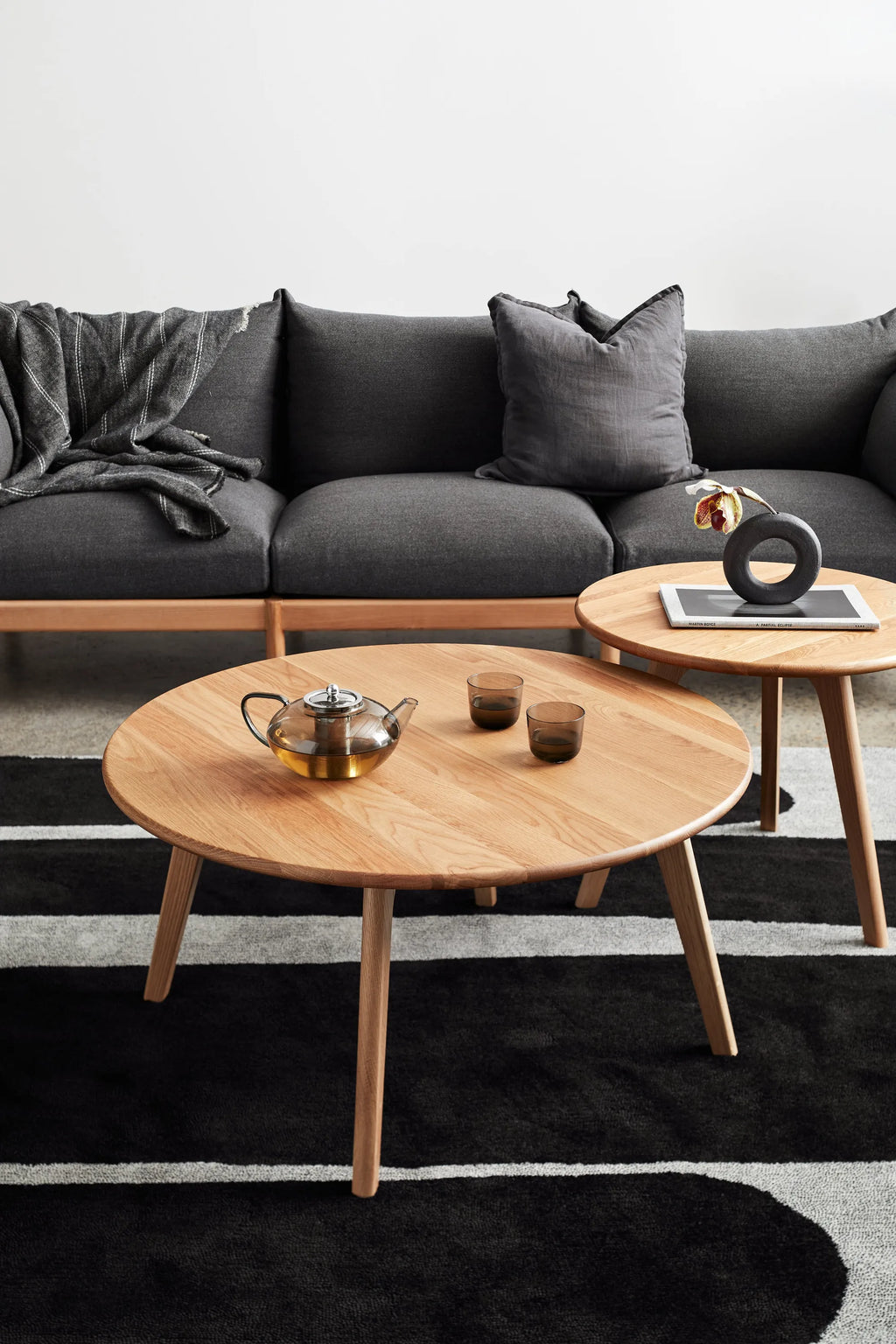 Olivia Sofa 3-Seater Granite Grey Fabric Solid American Oak