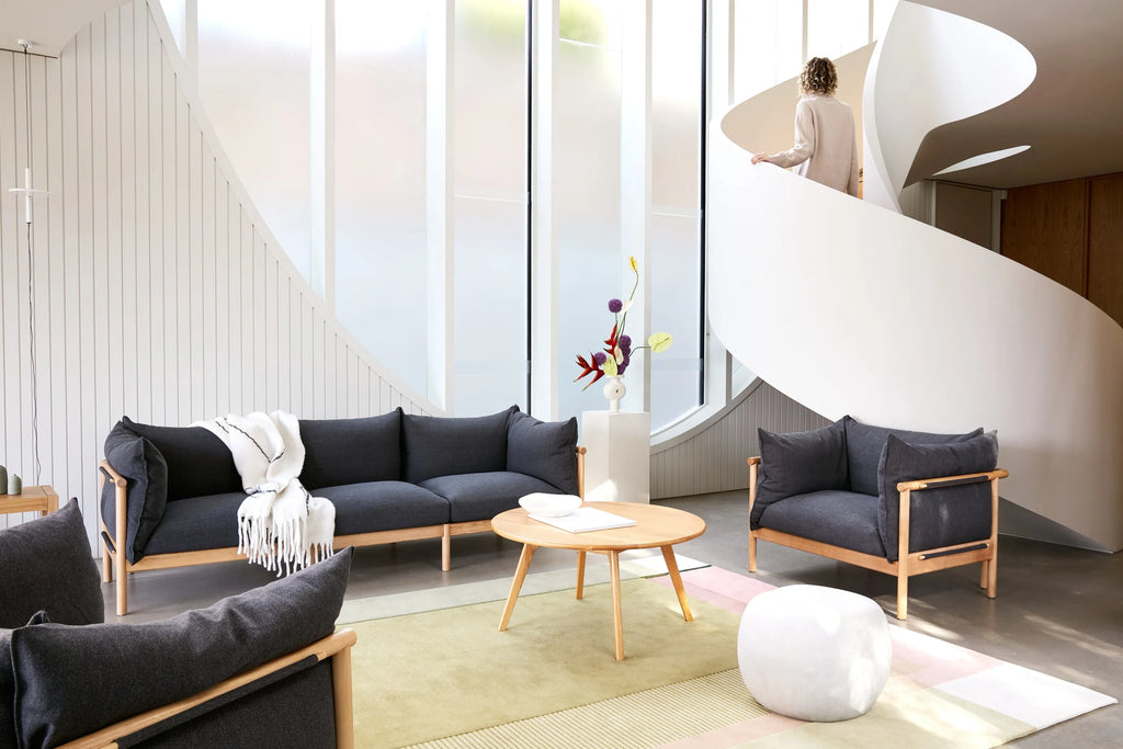 Olivia Sofa 3-Seater Granite Grey Fabric Solid American Oak