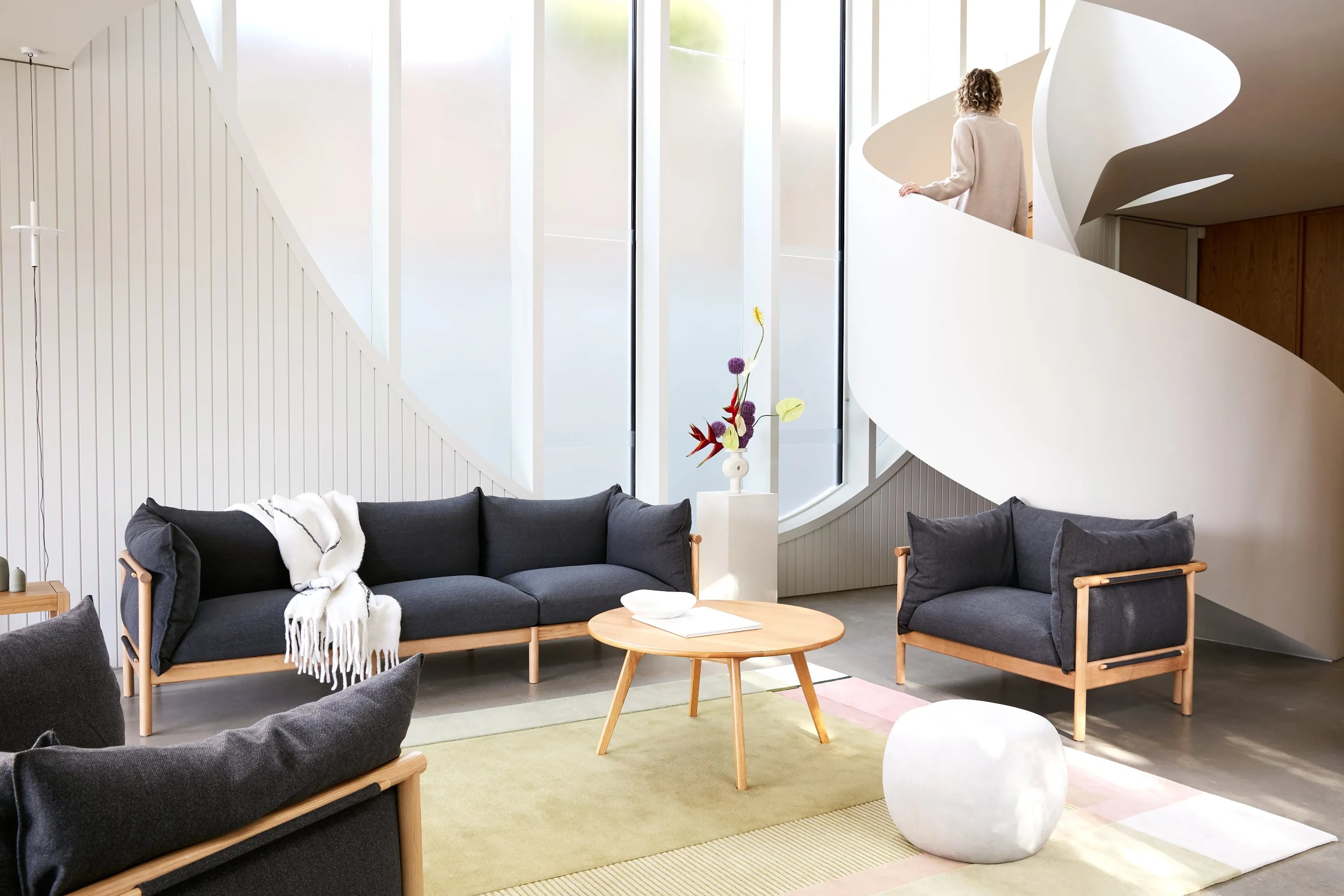 Olivia Sofa 3-Seater Granite Grey Fabric Solid American Oak