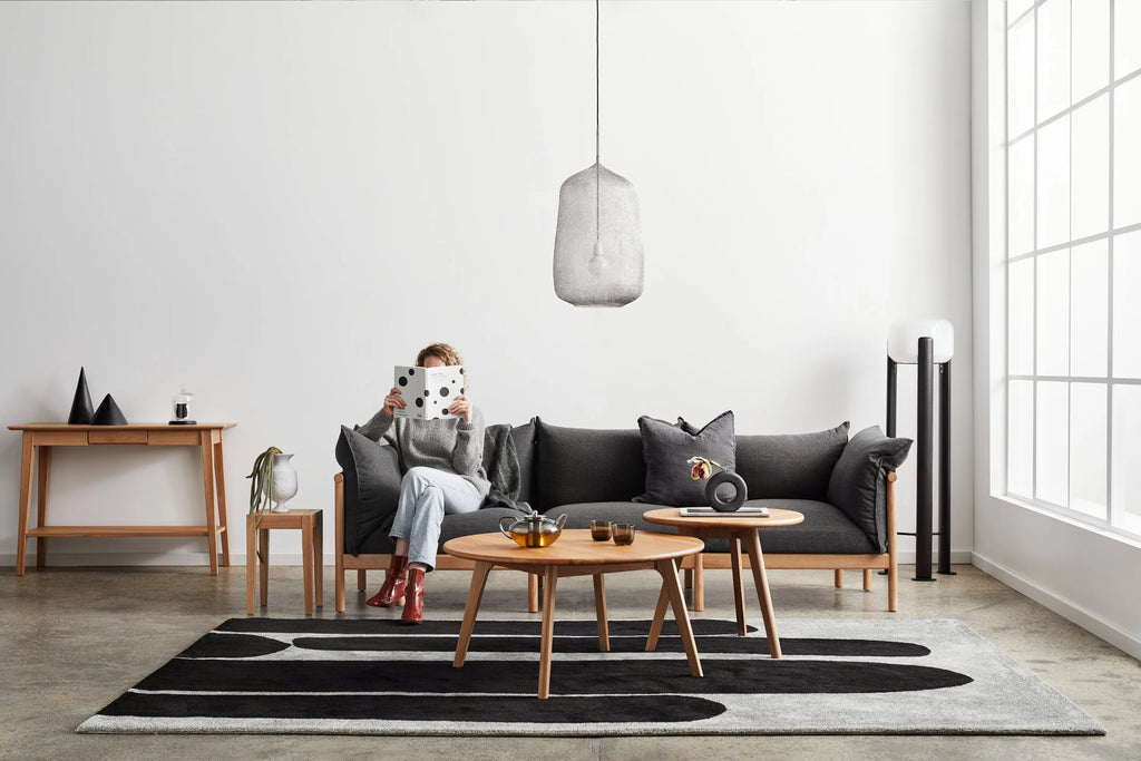 Olivia Sofa 3-Seater Granite Grey Fabric Solid American Oak