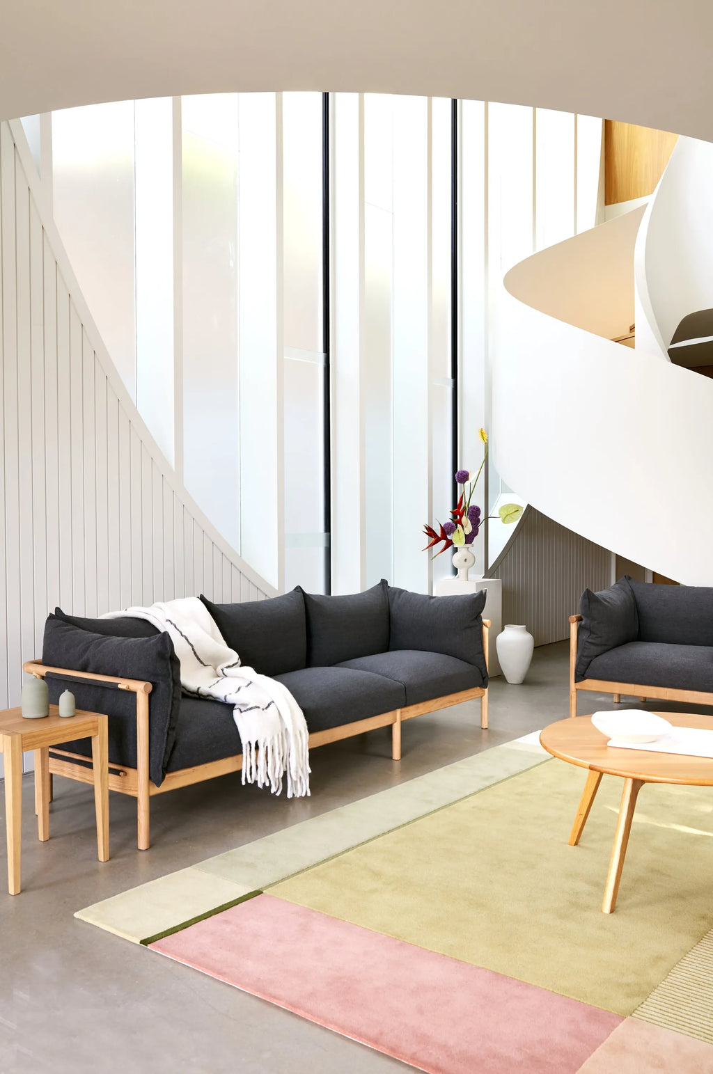 Olivia Sofa 3-Seater Granite Grey Fabric Solid American Oak