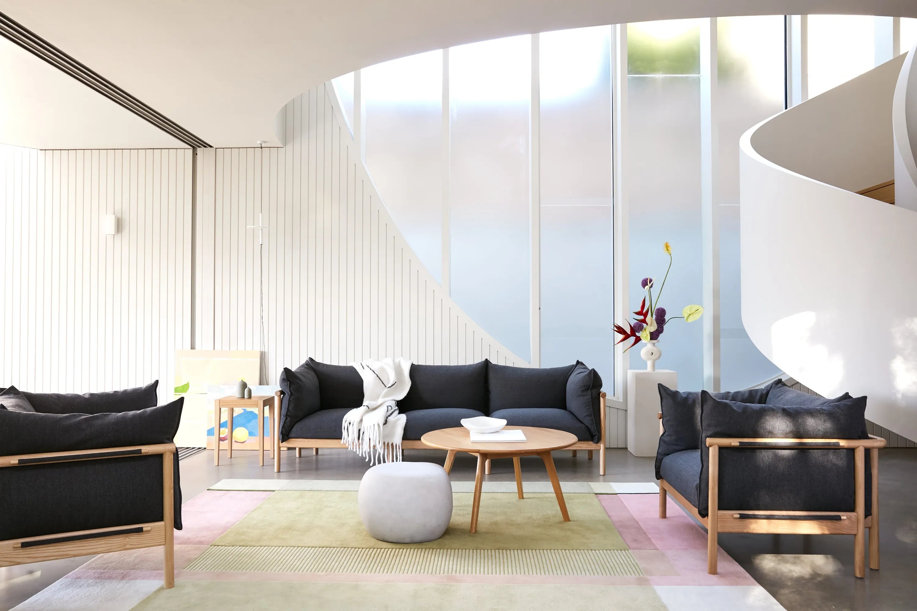 Olivia Sofa 3-Seater Granite Grey Fabric Solid American Oak