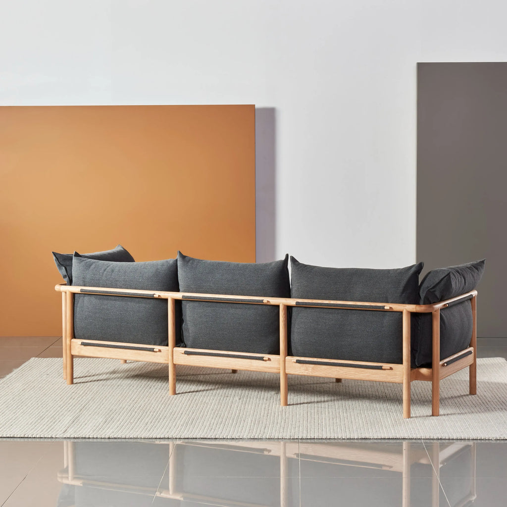 Olivia Sofa 3-Seater Granite Grey Fabric Solid American Oak