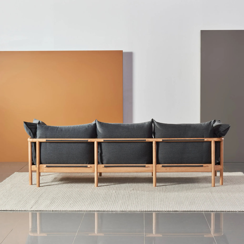 Olivia Sofa 3-Seater Granite Grey Fabric Solid American Oak