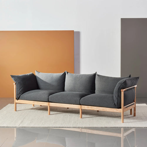 Olivia Sofa 3-Seater Granite Grey Fabric Solid American Oak