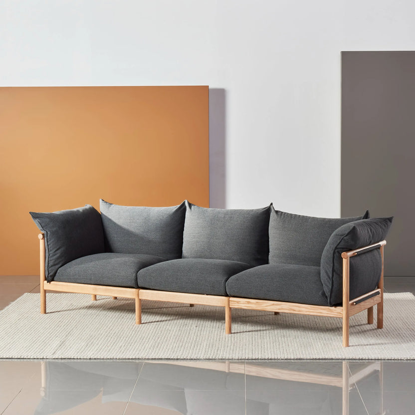 Olivia Sofa 3-Seater Granite Grey Fabric Solid American Oak