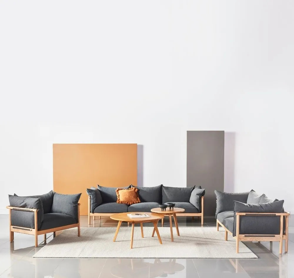 Olivia Sofa 3-Seater Granite Grey Fabric Solid American Oak