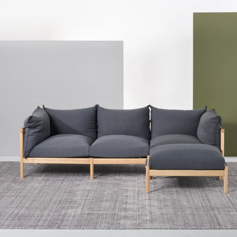 Olivia Sofa 3-Seater Granite Grey Fabric Solid American Oak