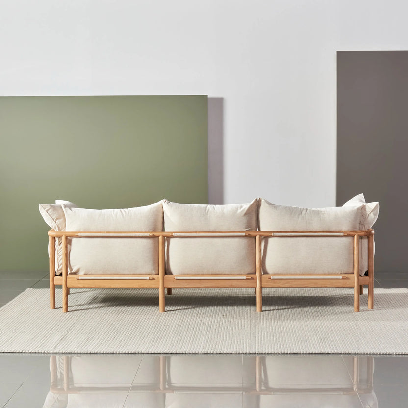 Olivia Sofa 3-Seater Sand Beige Velvet Solid American Oak