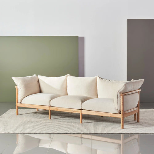 Olivia Sofa 3-Seater Sand Beige Velvet Solid American Oak