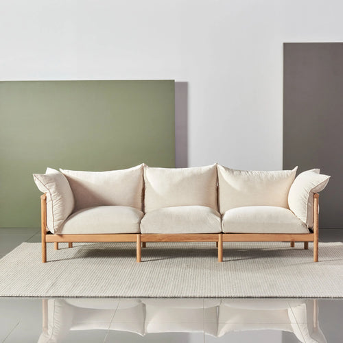 Olivia Sofa 3-Seater Sand Beige Velvet Solid American Oak