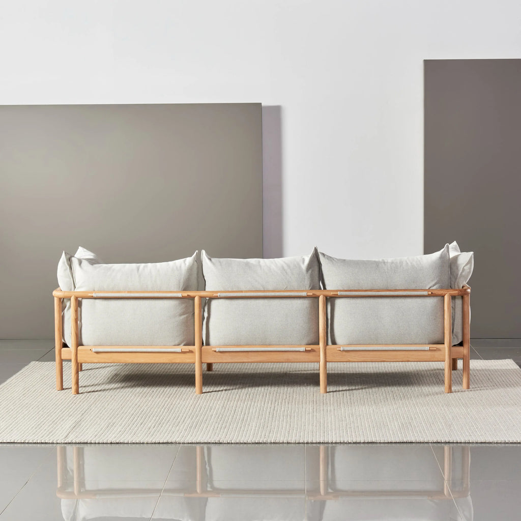 Olivia Sofa 3-Seater Soft Grey Fabric Solid American Oak