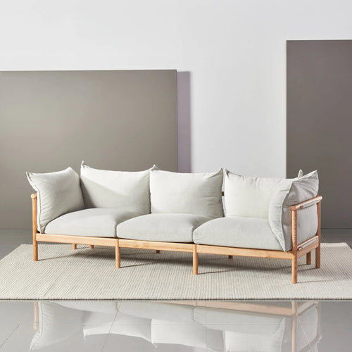 Olivia Sofa 3-Seater Soft Grey Fabric Solid American Oak