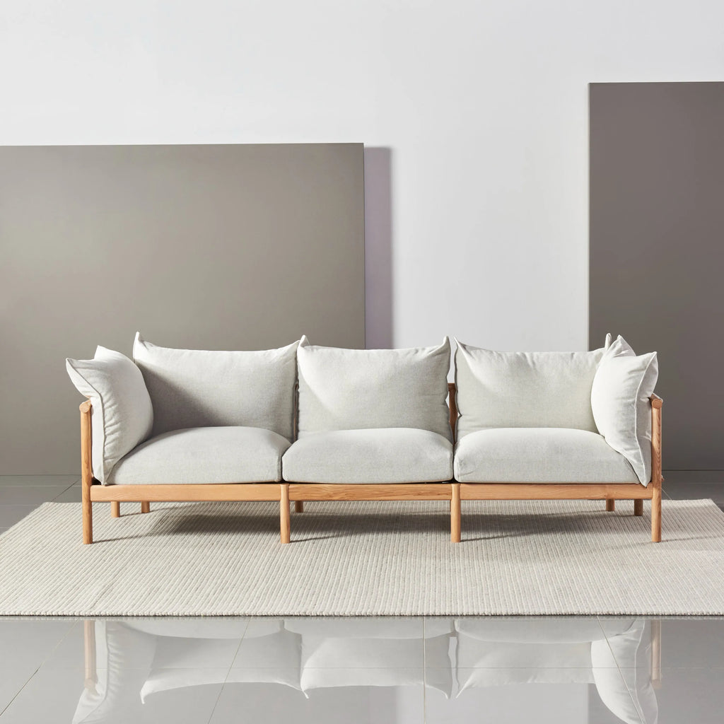 Olivia Sofa 3-Seater Soft Grey Fabric Solid American Oak