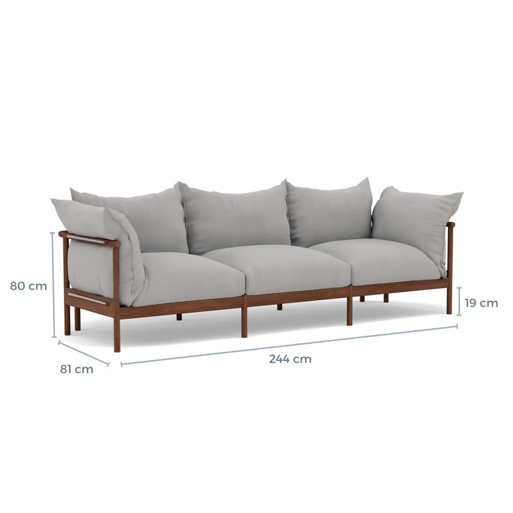 Olivia Sofa 3-Seater Urban Grey Fabric Solid American Walnut
