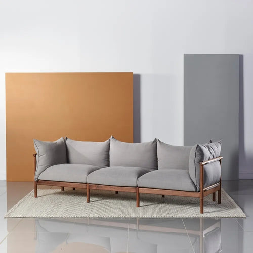 Olivia Sofa 3-Seater Urban Grey Fabric Solid American Walnut