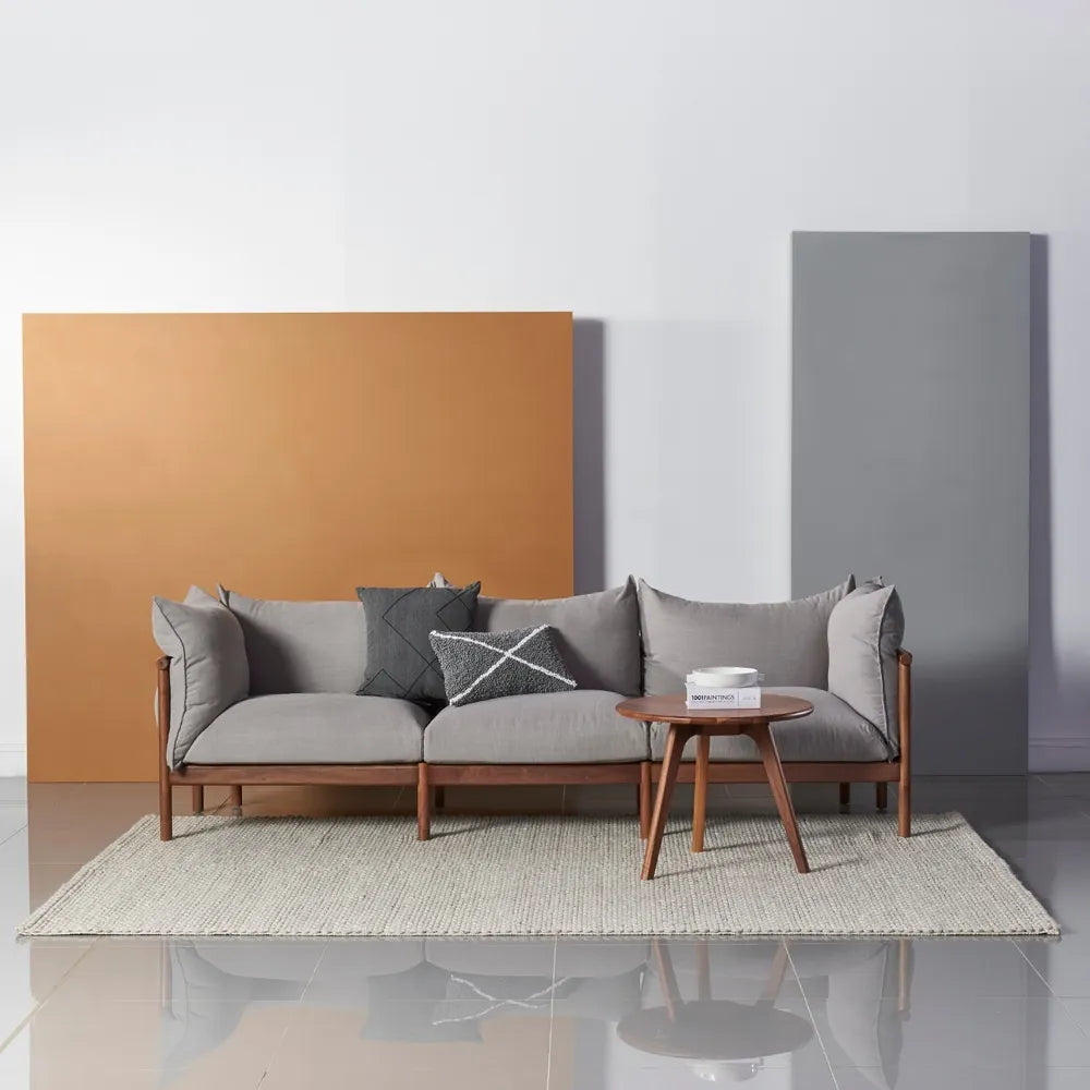 Olivia Sofa 3-Seater Urban Grey Fabric Solid American Walnut