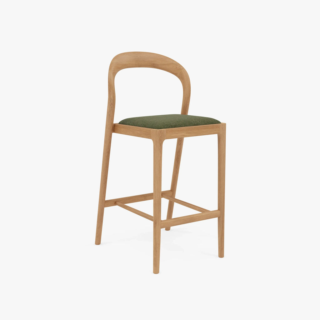 Sara Bar Stool Aloe Green Fabric Solid American Oak