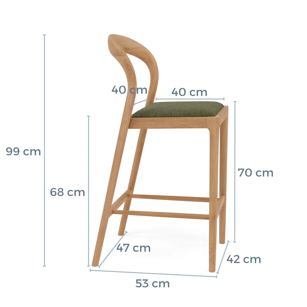 Sara Bar Stool Aloe Green Fabric Solid American Oak
