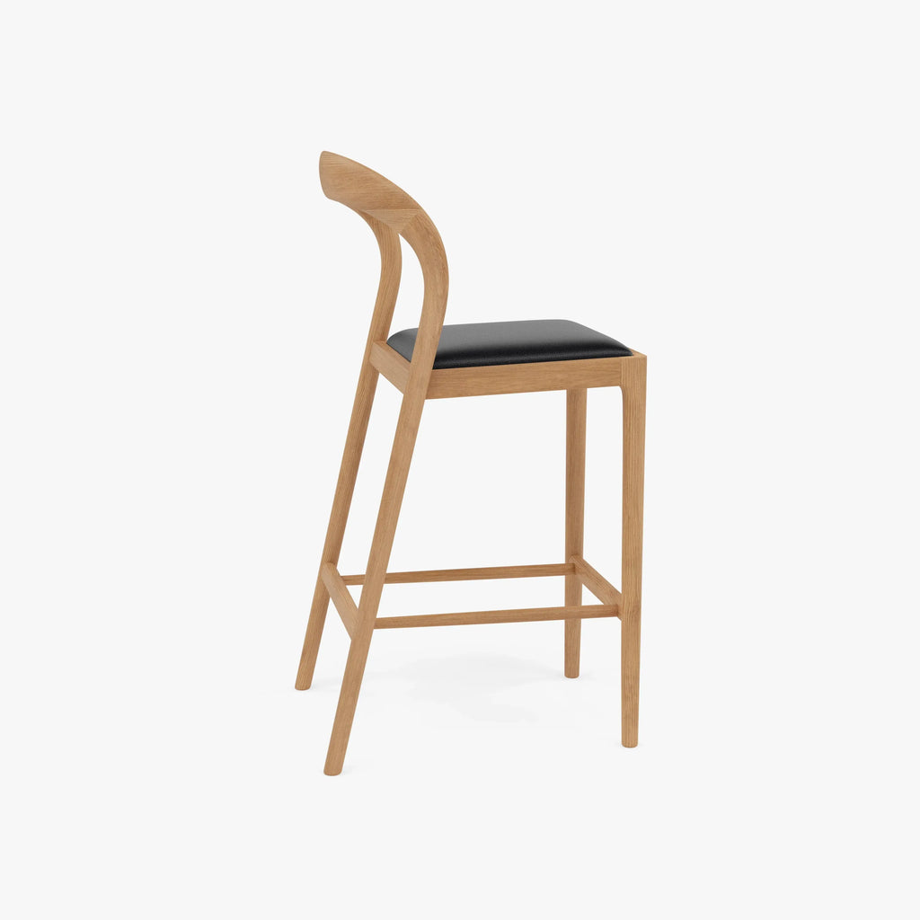Sara Bar Stool Black Leather Solid American Oak