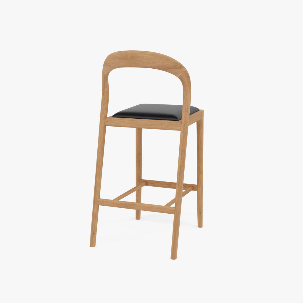 Sara Bar Stool Black Leather Solid American Oak