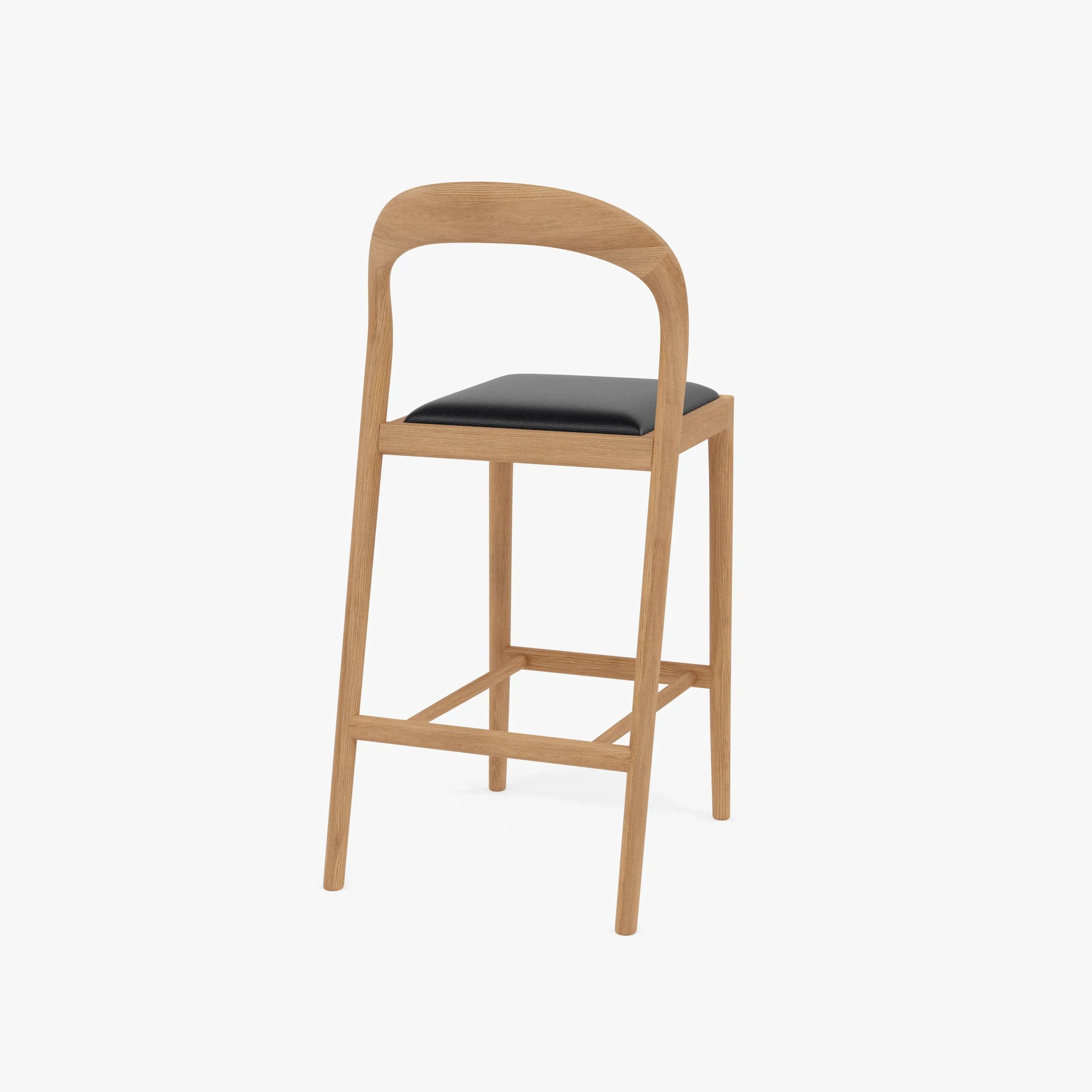 Sara Bar Stool Black Leather Solid American Oak