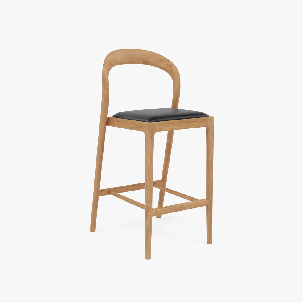 Sara Bar Stool Black Leather Solid American Oak