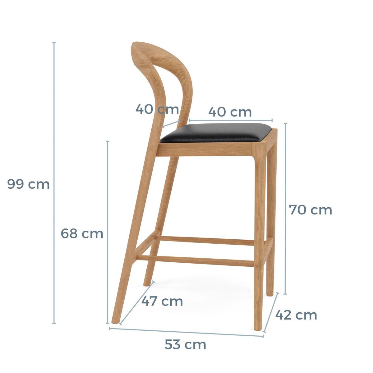 Sara Bar Stool Black Leather Solid American Oak