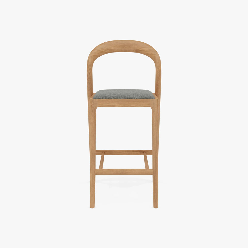 Sara Bar Stool Pewter Grey Fabric Solid American Oak